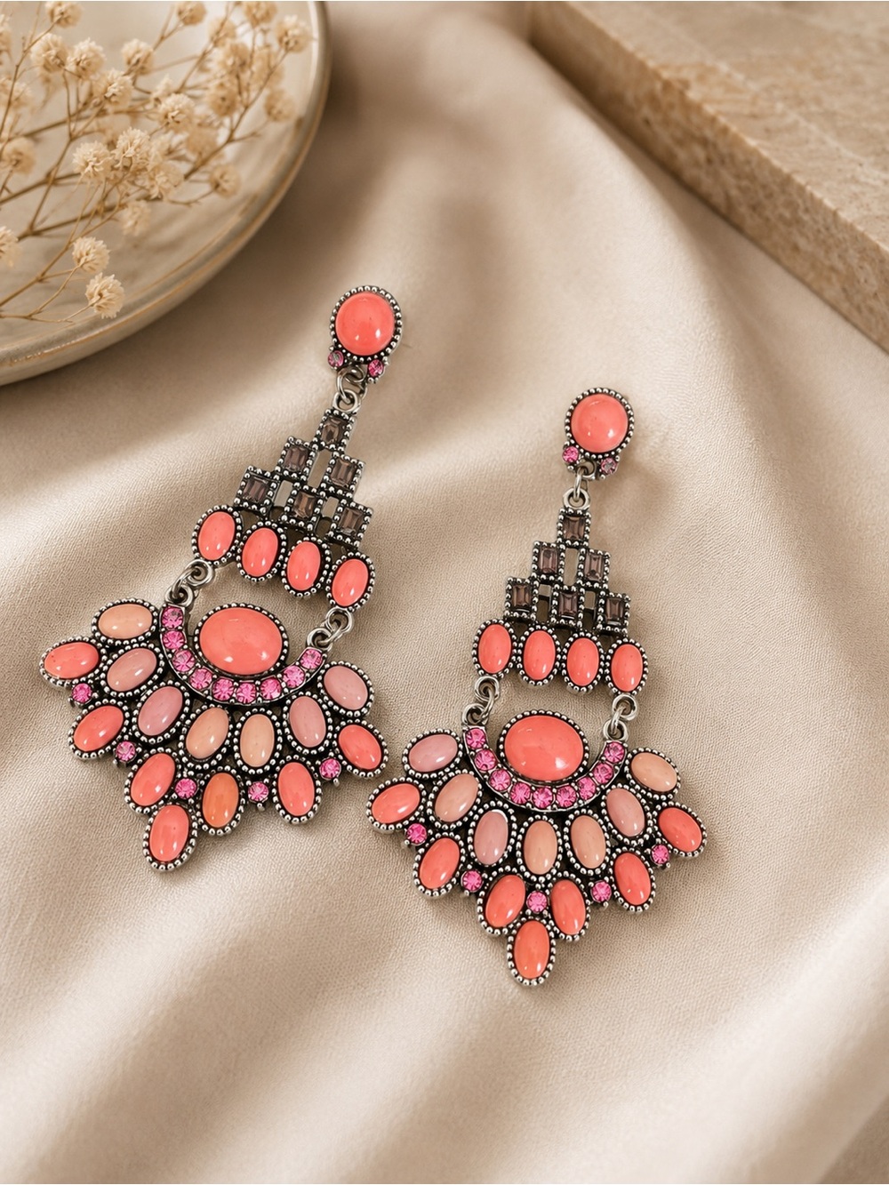 Private Label Coral Pink Drop Chandelier Earrings
